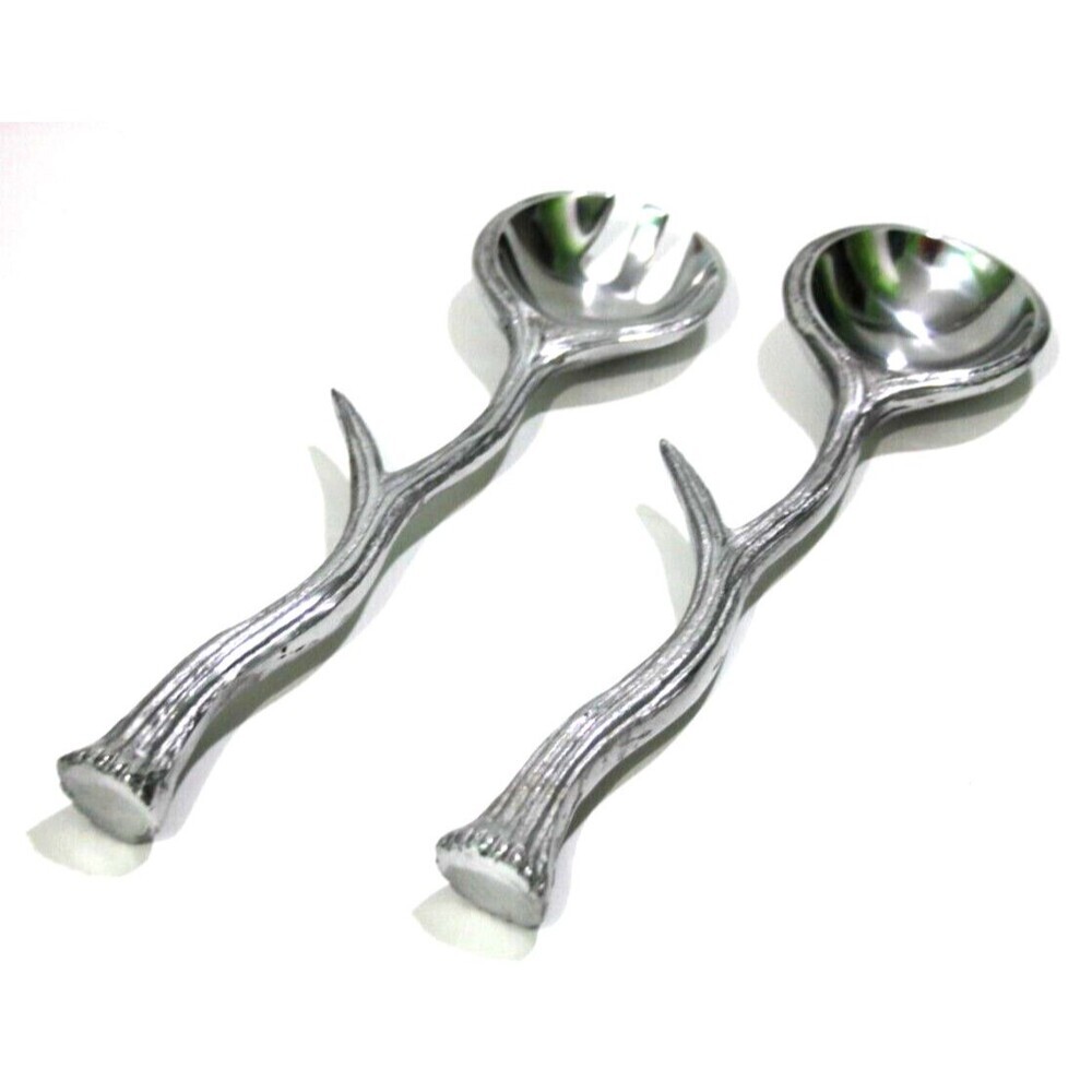Long Antler Aluminum Salad Serving Spoon Salad Serving Fork Servers Set 12 Inch - Picture 5 of 11